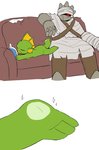 3_toes anthro blush book duo feet furniture male reading red_eyes size_difference sofa toes let2bucket nuclear_throne big_bandit_(nuclear_throne) fish_(nuclear_throne) fish marine