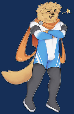 anthro black_eyes boots cape clothing ear_piercing floppy_ears footwear fur jewelry legwear male medallion pendant piercing scarf shoes solo sticker superhero superhero_costume tail telegram_sticker thigh_boots thigh_highs yellow_body yellow_fur cerberussenn sascha_roh_(cerberussenn) bird_dog canid canine canis domestic_dog golden_retriever hunting_dog mammal retriever absurd_res alpha_channel hi_res signature