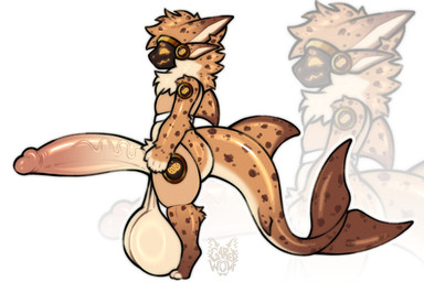 4_ears anthro balls big_balls big_penis brown_body brown_fur butt ear_markings fur genitals glistening glistening_body glistening_butt glistening_genitalia glistening_penis gold_(metal) gradient_body gradient_fur gradient_penis gradient_tail huge_balls huge_genitalia huge_penis humanoid_genitalia humanoid_penis hyper hyper_balls hyper_genitalia hyper_penis light_body light_fur machine male markings multi_ear multicolored_body multicolored_fur orange_body orange_fur penis protogen_armor protogen_face protogen_visor saggy_balls screen shark_tail solo spots spotted_body spotted_fur tail vein veiny_penis visor white_body white_fur yellow_eyes garedwolf aquatic fish hybrid protogen shark hi_res