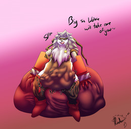ambiguous_gender ambiguous_prey anthro belly belt big_belly bottomwear breasts clothing cybernetic_arm cybernetic_limb digestion digestion_noises featureless_breasts female fur grey_body grey_fur grey_hair hair licking licking_lips mask mechanical_arm multicolored_body multicolored_fur neck_tuft pants rumbling_stomach sitting solo sound_effects star teeth text tongue tongue_out tuft two_tone_body two_tone_fur vore weight_gain white_body white_fur radarn_(artist) bandai_namco digimon digimon_(species) wolvermon 2025 english_text hi_res line_art monochrome