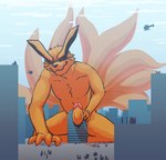 anthro bodily_fluids building building_destruction building_penetrated building_sex cum cumshot destruction ejaculation erection genital_fluids genitals humanoid_genitalia humanoid_penis macro male penis solo tail asdf16 naruto naruto_shippuden kurama canid canine fox mammal tailed_beast hi_res