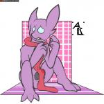 1:1 alexclimax aliasing anthro anthrofied balls barefoot biped bodily_fluids clothed clothing digital_media_(artwork) embarrassed erection erection_under_clothing feet flat_colors generation_3_pokemon genital_fluids genitals hi_res imp looking_away male mostly_nude nintendo penis pokemon pokemon_(species) precum precum_through_clothing sableye scarf signature sitting slim solo sweat wet wet_clothing
