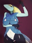 anthro big_breasts bikini blue_body blue_scales breasts camel_toe clothed clothing eyelashes female micro_bikini non-mammal_breasts scales skimpy smile solo swimwear two-piece_swimsuit under_boob q_wed nintendo pokemon generation_8_pokemon inteleon lizard pokemon_(species) reptile scalie 3:4 hi_res