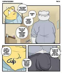age_difference anthro balls belly big_balls big_bulge big_penis bulge clothing daddy_kink dialogue dirty_talk dominant dominant_anthro dominant_male duo facial_piercing fur genitals gulp_(sound_effect) larger_dom male male/male mature_anthro mature_male nose_piercing nose_ring older_male onomatopoeia overweight overweight_anthro overweight_male penis piercing ring_piercing size_difference sound_effects speech_bubble student swallowing teacher teacher_and_student text tuft white_body white_fur yellow_body yellow_fur crunchychip mr_arthur_(crunchychip) zach_(crunchychip) bear canid canine canis domestic_dog mammal polar_bear shiba_inu spitz ursine absurd_res comic english_text hi_res