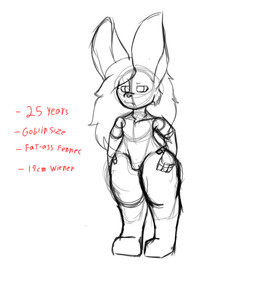 anthro big_ears fur hair long_hair looking_at_another male shortstack shortstack_male solo smol_artz canid canine fennec_fox fox mammal true_fox black_and_white hi_res model_sheet monochrome sketch