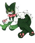 3_fingers 3_toes :3 ambiguous_anthro ambiguous_gender anthro big_butt biped blush blush_lines butt cute_fangs digitigrade fangs feet fingers frill_(anatomy) fur green_body green_fur half-closed_eyes hindpaw kemono looking_at_viewer lying mask monotone_tail multicolored_body multicolored_fur narrowed_eyes neck_frill nude on_side pawpads paws pink_eyes pink_nose pink_pawpads pose scut_tail short_tail simple_background snaggle_tooth solo tail teeth toes two_tone_body two_tone_fur white_background white_body white_fur white_tail abyss_creature_(artist) nintendo pokemon felid feline generation_9_pokemon mammal meowscarada pokemon_(species) 2025 4:5 absurd_res colored digital_media_(artwork) full-length_portrait hi_res pinup portrait shaded