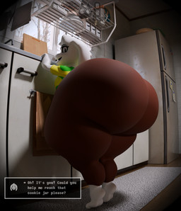 anthro appliance big_butt bottomwear butt clothing dialogue dialogue_box feet femboy fridge fur huge_butt hyper hyper_butt kitchen kitchen_appliance looking_at_viewer male pants shirt side_view sink smile solo standing text topwear white_body white_fur young totallyd undertale undertale_(series) asriel_dreemurr bovid caprine goat mammal 3d_(artwork) absurd_res blender_(artwork) digital_media_(artwork) english_text hi_res