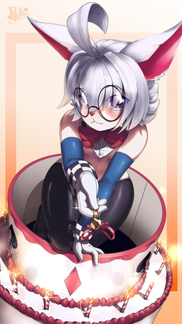 anthro big_ears birthday birthday_cake blush bow_(feature) bow_tie cake candle chastity_cage chastity_device clothing costume dessert eyewear femboy food glasses gloves hair handwear key leaning leaning_forward male pink_nose purple_eyes reverse_bunny_costume shirt_cuffs short_hair solo thick_thighs white_hair pinkcynicism lucky_bun lagomorph leporid mammal rabbit absurd_res hi_res
