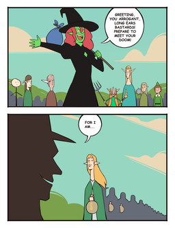 5_fingers ambiguous_gender bindle black_clothing black_hat black_headwear blonde_hair bodily_fluids brown_hair cloak clothed clothed_female clothing cloud cloudy_sky crowd crown day dialogue eye_contact eyes_closed fake_ears female fingers freckled_face freckles front_view fully_clothed fully_clothed_female green_body green_cloak green_clothing green_hat green_headwear green_skin grey_hair group hair hat headgear headwear holding_money_bag holding_object holding_pitchfork holding_tool holding_torch humanoid_pointy_ears large_group long_hair long_neck looking_at_another mace male melee_weapon money_bag mouth_closed narrowed_eyes nervous nervous_sweat open_mouth open_smile outside pale_skin pitchfork pointy_ears pose profanity red_hair silhouette sky small_comic smile speech_bubble stick_figure suspicious sweat sweaty_face teal_clothing text tiara tongue_showing tools torch waiting_in_line weapon white_hair witch_hat bonnymama7 elf_(film) elf_comic buddy_the_elf elf_(merrivius) elphaba_(bonnymama7) high_priestess_(merrivius) elf human humanoid mammal 2025 absurd_res comic digital_drawing_(artwork) digital_media_(artwork) english_text flat_colors hi_res portrait three-quarter_portrait