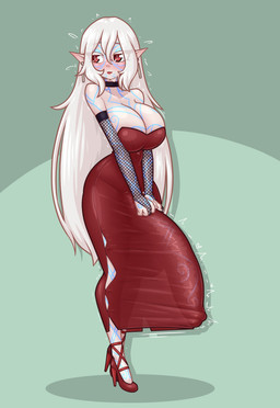balls big_balls big_breasts big_bulge big_butt big_penis bodily_fluids breasts bulge butt cleavage clothed clothed_gynomorph clothed_humanoid clothed_intersex clothing dress footwear genitals gynomorph hair high_heels holding_penis huge_balls huge_breasts huge_penis humanoid_pointy_ears intersex looking_aside markings motion_lines penis pointy_ears red_eyes shadow shoes solo standing sweat white_hair limebreaker humanoid 2023 absurd_res character_request digital_media_(artwork) hi_res