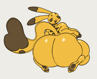anthro anthrofied areola back_markings big_breasts big_butt breasts brown_areola brown_cheeks brown_ear_tips brown_markings brown_nipples brown_pawpads brown_tail_tip brown_tongue butt circle_eyebrows curvy_figure dipstick_ears dipstick_tail ear_markings eyebrows female female_anthro huge_butt long_ears looking_back markings multicolored_ears nipples nude nude_anthro nude_female pawpads simple_background smile solo tail tail_markings tongue tongue_out white_background yellow_body yellow_ears yellow_tail nsfwoaf nintendo pokemon generation_1_pokemon lagomorph leporid mammal pikachu pokemon_(species) rabbit 2026 digital_drawing_(artwork) digital_media_(artwork) full-length_portrait portrait