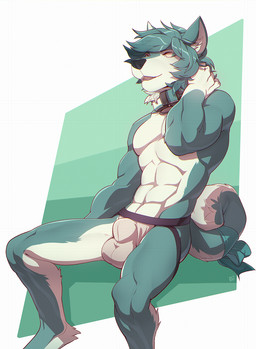 abs abstract_background accessory anthro biceps biped black_nose bow_(feature) bow_accessory bow_ribbon bulge clothed clothing collar countershade_torso countershading front_view fur furgonomics green_body green_eyes green_fur green_hair green_tail hair jockstrap male multicolored_body multicolored_fur multicolored_tail muscular muscular_anthro muscular_male pecs ribbons short_hair sitting smile solo tail tail_accessory tail_bow tail_ribbon topless two_tone_body two_tone_fur two_tone_tail underwear white_body white_countershading white_fur white_tail patto grenodle canid canine canis domestic_dog mammal shiba_inu spitz 2017 digital_media_(artwork) hi_res signature