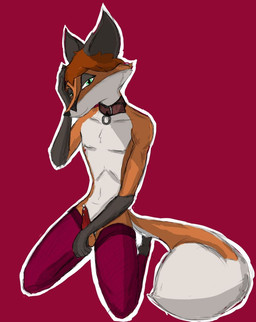 animal_genitalia animal_penis anthro aroused bodily_fluids canine_genitalia canine_penis collar curling_tail erection genital_fluids genitals hair hand_on_face head_tilt kneeling leaking_precum male narrowed_eyes penis precum simple_background sitting smile solo tail thegreytest canid canine fox mammal shaded simple_shading