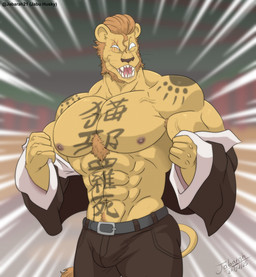 abs anthro biceps male muscular muscular_anthro muscular_male nipples obliques pecs solo tail jabuhusky beastars free_(beastars) felid lion mammal pantherine 2025 hi_res