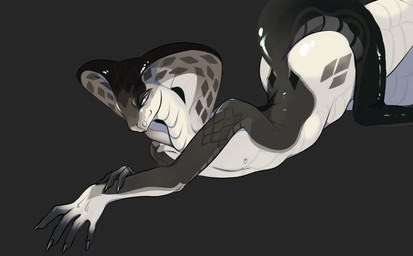 anthro glistening glistening_body male slim snake_hood solo blackfaun reptile scalie snake hi_res