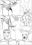 anthro big_penis black_and_white canid canine canis clothed clothing comic deer dialogue dog_worker_(furronika) domestic_dog duo empty_speech_bubble furronika genitals half-erect hands_on_hips holding_penis humanoid_genitalia humanoid_penis lying male male/male mammal monochrome on_back partially_clothed penis speech_bubble standing underwear underwear_down vein