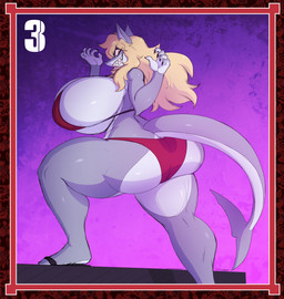 anthro big_breasts big_butt bikini blonde_hair breasts butt claws clothing countershading evil_grin female footwear hair huge_breasts huge_butt huge_thighs looking_back rear_view sandals shark_tail sharp_teeth shoes side_boob smile solo step_pose swimwear teeth thick_thighs two-piece_swimsuit wide_hips thorstone tera_(thorstone) aquatic fish shark hi_res
