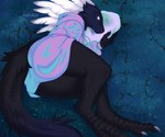 anthro black_body black_fur claws clothed clothing female fur hair iridescent iridescent_hoodie night_sky_body solo tail white_eyes white_hair softdilo mythology dragon mythological_creature mythological_scalie scalie digital_media_(artwork)