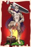 anthro armor balls cape circumcised clothing countershading dragon_slayer_(berserk) eyewear flaccid fur genitals holding_melee_weapon holding_object holding_sword holding_weapon humanoid_genitalia humanoid_penis looking_at_viewer male melee_weapon muscular muscular_anthro muscular_male navel nipples nude penis simple_background solo standing sword weapon jrjresq berserk_(series) nintendo star_fox wolf_o'donnell canid canine canis mammal wolf 2019 absurd_res digital_media_(artwork) hi_res