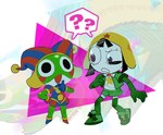 alternate_costume ambiguous_gender anthro clothed clothing clothing_swap cosplay crossover_cosplay duo female fool's_hat hat headgear headwear open_mouth toothpaste_dd glitch_productions sgt._frog the_amazing_digital_circus keroro pomni_(tadc) amphibian human keronian mammal crossover hi_res