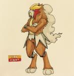 2017 3_toes ambiguous_gender anthro anthrofied biped brown_body brown_fur brown_hair crossed_arms digitigrade english_text entei featureless_crotch feet firefightdex front_view frown full-length_portrait fur generation_2_pokemon hair hi_res legendary_pokemon long_hair looking_away mammal mane mane_hair marco_fanjul marker_(artwork) mixed_media multicolored_body multicolored_fur muscular muscular_ambiguous muscular_anthro nintendo nude pen_(artwork) pokemon pokemon_(species) pokemorph portrait pseudo_clothing shadow simple_background smoke solo spikes standing tan_body tan_fur text toes toony traditional_media_(artwork) two_tone_body two_tone_fur white_background