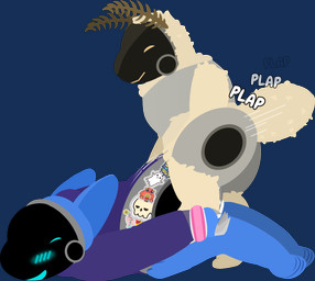anal antennae_(anatomy) anthro arthropod_abdomen bottomless bound clothed clothing cuff_(restraint) doggystyle duo from_behind_position hoodie hoodie_only machine male male/male onomatopoeia plap restraints sex size_difference sound_effects sticker stickers_on_body text topwear topwear_only tf2_demo_2004 mocha_(tf2_demo_2004) stickerboard_(tf2_demo_2004) arthropod hybrid insect lepidopteran moth protogen alpha_channel hi_res