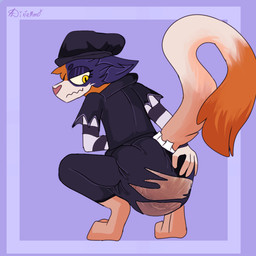 alternative_fashion anthro clothing crouching diaper feces female pooped pooping pooping_diaper pooping_on_self soiled soiled_diaper soiling soiling_diaper solo tearing_bottomwear tearing_clothes tearing_clothing torn_clothing unclean_diaper used_diaper using_diaper yellow_eyes diximmo epic_games fortnite meow_skulls calico_cat domestic_cat felid feline felis mammal 1:1 hi_res