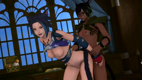 5_toes arm_pull armwear bent_over black_hair blue_hair boots boots_only bottomless bouncing_breasts breasts brown_body brown_skin clitoris clothed clothing curvy_figure dark_body dark_skin dildo duo exposed_breasts feet female female/female female_penetrated female_penetrating female_penetrating_female fingerless_gloves footwear footwear_only from_behind_position genitals gloves hair half-closed_eyes handwear hourglass_figure humanoid_on_humanoid inside looking_at_another markings medium_breasts mostly_nude narrowed_eyes navel nipples nude open_mouth penetration prison_guard_position raised_clothing raised_shirt raised_topwear sex sex_toy shirt shoes small_breasts small_waist strapon tan_body thrusting toes topwear toying_partner vaginal vaginal_penetration vulva devilscry final_fantasy final_fantasy_xiv square_enix doctor_noffletoff merle_nyalentine animal_humanoid cat_humanoid felid felid_humanoid feline feline_humanoid humanoid mammal mammal_humanoid miqo'te 16:9 2021 3d_(artwork) 3d_animation animated digital_media_(artwork) high_framerate loop no_sound short_playtime source_filmmaker_(artwork) video widescreen