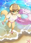 anthro beach bent_legs bikini biped brown_body brown_fur brown_hair clothing female footwear frilly frilly_clothing frilly_footwear frilly_slippers fur green_eyes hair high-angle_view holding_object holding_pool_toy holding_swim_ring inflatable inner_tube kemono navel one_calf_up pink_bikini pink_clothing pink_swimwear pool_toy raised_calf raised_foot sand seaside shirt shoes side-tie_bikini side-tie_clothing slippers solo sparkles sparkling_water string_bikini swim_ring swimwear tied_bikini tied_clothing tied_shirt tied_topwear topwear translucent translucent_clothing two-piece_swimsuit walking walking_in_water water wet wet_clothing wet_shirt wet_topwear konazarame asterozoan canid canine canis domestic_dog echinoderm mammal marine starfish absurd_res hi_res