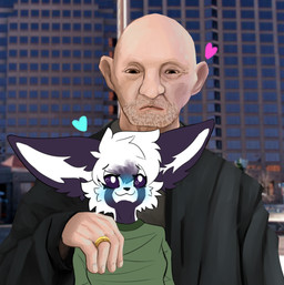 anthro duo female hug male male/female ring size_difference sodaduv breaking_bad casper_(sodaduv) mike_ehrmantraut human mammal hi_res
