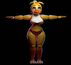3_toes anthro beak bib big_breasts black_background blue_eyes breasts clothing eyeshadow feet female glistening glistening_body glowing glowing_eyes machine makeup navel nipples non-mammal_breasts non-mammal_navel non-mammal_nipples panties pink_clothing pink_panties pink_underwear purple_eyeshadow simple_background smile solo spread_arms standing t-pose thick_thighs toes under_boob underwear wide_hips yellow_body jizzyfox jizzyfox_(modeler) five_nights_at_freddy's five_nights_at_freddy's_2 scottgames toy_chica_(fnaf) animatronic avian bird chicken galliform phasianid robot robot_anthro 3d_(artwork) digital_media_(artwork) full-length_portrait portrait
