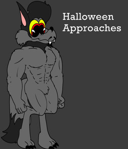 abs anthro big_eyes caption cheek_tuft chest_tuft claws clenching crotch_tuft facial_hair facial_tuft fangs long_ears long_tail male muscular muscular_male mustache navel neck_tuft pie_cut_eyes simple_background smile tail teeth toe_claws toony tuft crazy_8_animations mythology canid canine mammal mythological_canine mythological_creature werecanid werecanine werecreature werewolf