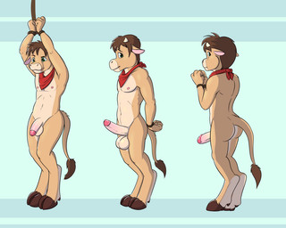anthro balls bdsm big_balls big_penis bondage bound butt erection flaccid genitals glans hair horn humanoid_genitalia humanoid_penis looking_at_viewer male nipples nude penis small_but_hung solo standing tail tail_tuft tuft young young_anthro young_but_hung young_male compfive wild_west_c.o.w.-boys_of_moo_mesa cody_calf bovid bovine cattle mammal 2020 5:4 letterbox