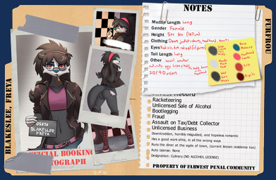 accessory anthro belt biped black_body black_fur boots bottomwear cigarette clothing eyewear female footwear fur glasses headband jacket laced_boots looking_at_viewer midriff mugshot navel rear_view shoes solo text topwear dunewulff nintendo pokemon freya_(dunewulff) furfrou generation_6_pokemon mammal natural_furfrou pokemon_(species) shiny_pokemon alpha_channel english_text hi_res