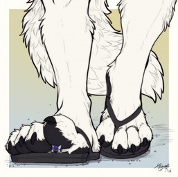 4_toes anthro black_claws black_pawpads blue_body blue_fur border claws clothing digit_ring duo feet flip_flops foot_focus foot_shot footwear fur gradient_background jewelry larger_anthro larger_male macro male micro pawpads plantigrade ring sandals shoes simple_background size_difference smaller_anthro tail toe_claws toe_ring toes trapped_in_footwear white_body white_border white_fur raymondfoxford lupus_kintsugi rayne_(pawlover007) canid canine canis domestic_dog german_shepherd herding_dog mammal pastoral_dog wolf 2026 digital_media_(artwork) hi_res signature
