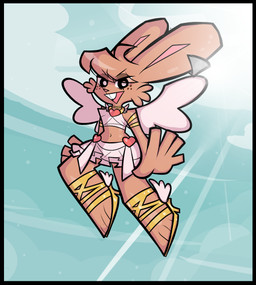 anthro black_border border clothing cloud feathered_wings feathers female freckles jewelry looking_at_viewer sky solo sun wings blackmore panty_and_stocking_with_garterbelt blair_(blackmore) angel lagomorph leporid mammal rabbit absurd_res hi_res