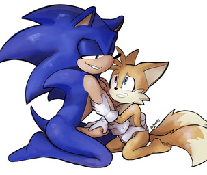 adult_on_young age_difference anthro clothing duo erection feet female fingers fur genitals gloves hair hand_on_crotch hand_on_penis handwear humanoid_genitalia humanoid_penis looking_at_another male male/female narrowed_eyes penis simple_background sitting size_difference smile tail toes young anitwenty sega sonic_the_hedgehog_(series) miles_prower sonic_the_hedgehog canid canine eulipotyphlan fox hedgehog mammal digital_media_(artwork) hi_res