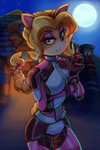 anthro black_nose blonde_hair bodysuit braided_hair breasts clothing detailed_background eyeshadow female full_moon green_eyes hair long_hair makeup moon night skinsuit solo tight_clothing nitroneato toastyscones activision crash_bandicoot_(series) tawna_bandicoot mammal marsupial 2020 absurd_res artist_collaboration hi_res