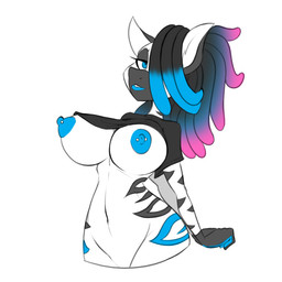 anthro blue_eyes blue_lipstick breasts dreadlocks female lipstick makeup nipple_piercing nipples piercing solo jrvanesbroek hasbro my_little_pony fan_character equid equine mammal zebra 1:1 2017 blue_theme half-length_portrait portrait