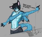 anthro arm_growth body_part_growth bottomwear clothing flask gloves growth handwear limb_growth male multi_arm multi_limb multifur pants solo standing syringe text transformation yourfurryotaku rash_almose felid mammal pantherine snow_leopard