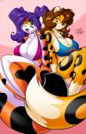 amber_eyes anthro big_breasts big_tail bikini black_stripes breasts brown_hair cleavage clothed clothing curvy_figure duo facial_markings female fluffy fluffy_tail fur green_eyes hair head_markings huge_breasts long_hair markings multicolored_body multicolored_fur orange_body orange_fur purple_hair spots stripes swimwear tail two-piece_swimsuit two_tone_body two_tone_fur voluptuous white_body white_fur yellow_body yellow_fur mastergodai las_lindas rascals liona_mcgraw tiggs felid feline leopardus mammal margay ocelot pantherine tiger 2015 hi_res