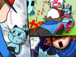 bodily_fluids food kemono lying male on_back open_mouth rape_face swallowing sweat text komatutororu nintendo pocky pokemon hilbert_(pokemon) dewott generation_5_pokemon human mammal mustelid pokemon_(species) 4:3 comic japanese_text translation_request female_(lore)