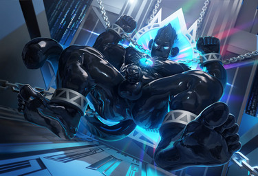 5_fingers 5_toes abs anal_sheath ankle_cuffs anthro anus balls blue_light chain chastity_cage chastity_device clothing cuff_(restraint) detailed_background feet fingers futuristic genitals glowing glowing_eyes handcuffs latex latex_clothing latex_skinsuit male metal_cuffs muscular muscular_anthro muscular_male pecs penis restrained restraints science_fiction skinsuit slime solo tail tight_clothing toes wide_eyed takahirosi muku_(monkeymuku) haplorhine mammal monkey primate 2021 hi_res