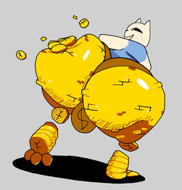3_toes anthro balls big_butt black_eyes black_nose blue_clothing blue_shirt blue_topwear brown_clothing brown_underwear butt butt_focus butt_slap clothed clothing coin currency_symbol dollar_sign feet floating_hands floating_legs genitals gold_(metal) gold_coin grin huge_butt leaning leaning_forward looking_at_viewer looking_back male money_bag pantsless rear_view shirt slap slapping_own_butt slapping_self smile solo standing symbol toes topwear underwear whiskers white_body white_clothing white_shirt white_topwear yellow_body yen_sign ogilenuj ena:_dream_bbq ena_(series) kane_(ena) animate_inanimate domestic_cat felid feline felis living_coin mammal 2025
