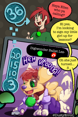 age_regression ageplay car electronics infantilism phone roleplay text toy transformation vehicle young dustyerror bandai_namco digimon canid canine digimon_(species) fox human mammal renamon 2:3 absurd_res english_text hi_res trans_(lore) trans_woman_(lore)