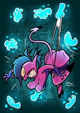 areola armpit_hair assisted_exposure body_hair breasts butt butt_slap claws cleavage clenched_teeth clothed clothing disembodied_hand female fingerless_gloves gloves handwear nipples not_furry one_eye_closed sharp_teeth slap solo spade_tail spanking tail teeth topwear tube_top wardrobe_malfunction wedgie wings theenfman sylva_(theenfman) demon humanoid imp hi_res