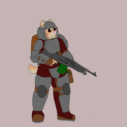 anthro bulletproof_vest fangs gun heavy_armor juggernaut_armor m240 machine_gun male ranged_weapon red_uniform teeth weapon brutus_airsoft modern_warfare_(series) felid feline mammal prehistoric_species saber-toothed_tiger 1:1 hi_res