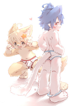 anthro back_groove blue_seam_briefs briefs briefs_only brown_body clothed clothing countershading duo furgonomic_briefs furgonomic_underwear furgonomics gesture hair hand_gesture kemono kneeling leg_accessory long_tail male navel open_mouth open_smile rear_view red_seam_briefs smile star tail tan_body tan_countershading tighty_whities tongue tongue_out topless underwear underwear_only v_sign white_briefs white_clothing white_hair white_underwear young yuanyuan kirle canid canine domestic_cat felid feline felis fox mammal 2025 absurd_res hi_res