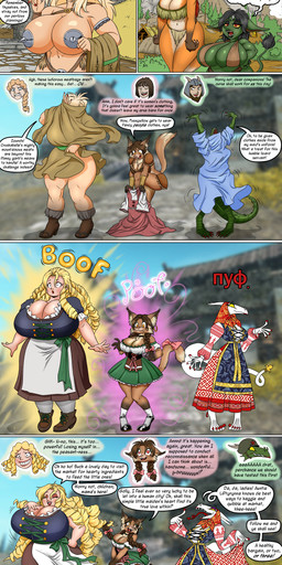 accessory anthro apron armor beard big_breasts black_hair blonde_hair blue_eyes boots bottomwear bow_ribbon braided_hair breasts brown_body brown_fur building claws cleavage clothed clothing dress duo eyes_closed facial_hair fangs female footwear fur furgonomics green_body group hair hair_accessory hair_bow hair_ribbon headgear headkerchief headwear heart_pupils heart_symbol helmet horn huge_breasts kerchief male open_mouth outside painted_claws plant pointy_tongue putting_on_clothes red_eyes ribbons shoes shrub skirt socks solo sound_effects tail tail_accessory tail_bow tail_ribbon tail_tuft tan_body tan_fur teeth text tongue tongue_out transformation tree trio tuft unconvincing_armor white_body yellow_eyes yellow_sclera chochi microsoft the_elder_scrolls the_lusty_argonian_maid crushabelle lifts-her-tail pussywillow_moonsugar the_dark_brotherhood_(the_elder_scrolls) torgir argonian felid goblin human humanoid khajiit lilmothiit mammal scalie 2026 absurd_res comic english_text hi_res long_image tall_image