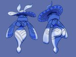 anthro big_breasts big_butt breasts butt female looking_at_viewer looking_back simple_background solo tippycat palworld pocketpair arthropod insect lepidopteran moth pal_(species) sibelyx black_and_blue digital_media_(artwork) hi_res monochrome